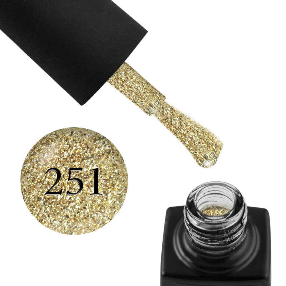 Гель-лак GO 251 желтое золото, с блестками, шиммерами и слюдой, 5,8 мл