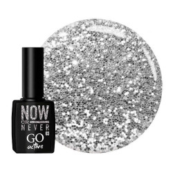 Гель-лак GO Active 003 Now or Never серебро с блестками и слюдой. 10 мл