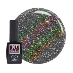 Гель-лак GO Active Holographic 02 графитовый с голографическими шиммерами и перламутром. 10 мл