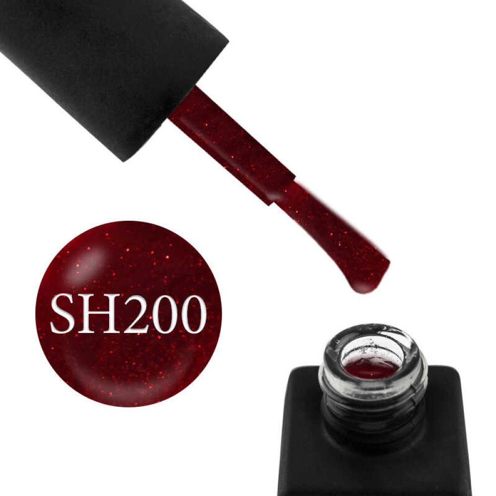 Гель-лак Kodi Professional Shine SH 200 бордовий з червоними блискітками. 8 мл