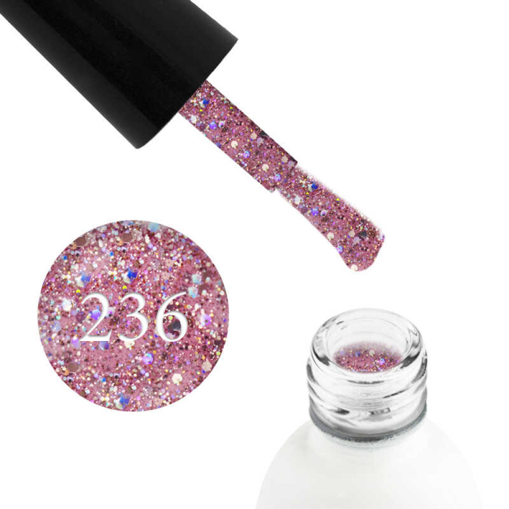 Гель-лак Koto 236 мягкий розовый с голографическими блестками и конфетти. 5 мл