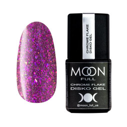 Гель-лак Moon Full Chrome Flake Disko 002 сиренево-розовый с розово-сиреневыми шиммерами и слюдой. светоотражающий. 8 мл