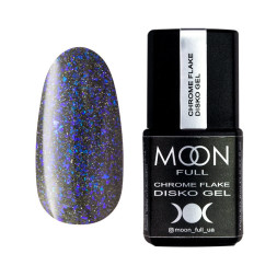 Гель-лак Moon Full Chrome Flake Disko 003 серо-синий с серебристо-синими шиммерами и слюдой. светоотражающий. 8 мл