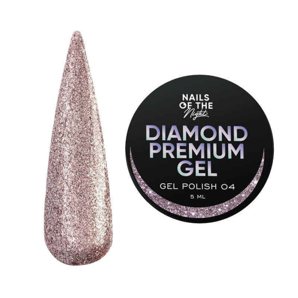 Гель-лак Nails Of The Night Diamond Premium Gel 04. рожево-золотий з дрібною металевою поталлю. 5 мл