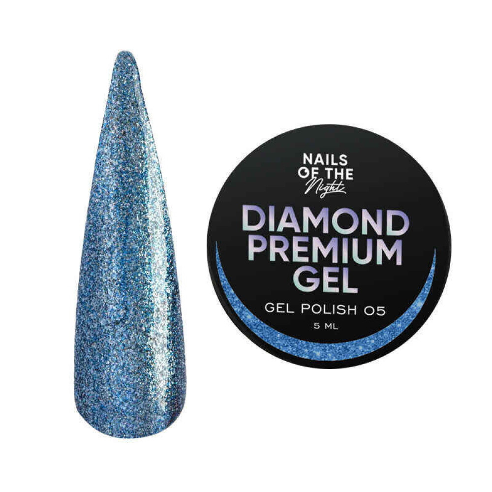 Гель-лак Nails Of The Night Diamond Premium Gel 05. блакитний з дрібною металевою поталлю. 5 мл