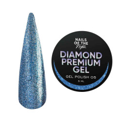 Гель-лак Nails Of The Night Diamond Premium Gel 05. блакитний з дрібною металевою поталлю. 5 мл