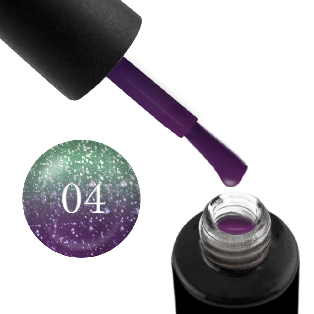 Гель-лак Naomi Thermo Collection 04 сіро-зелено-блакитний з переходом в зелений, з шимерами, 6 мл