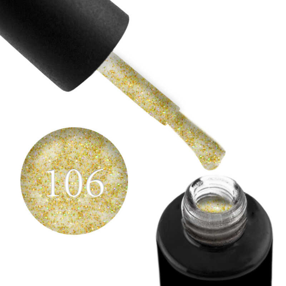 Гель-лак Naomi 106 Mystique золоті блискітки з переливними кольоровими, 6 мл