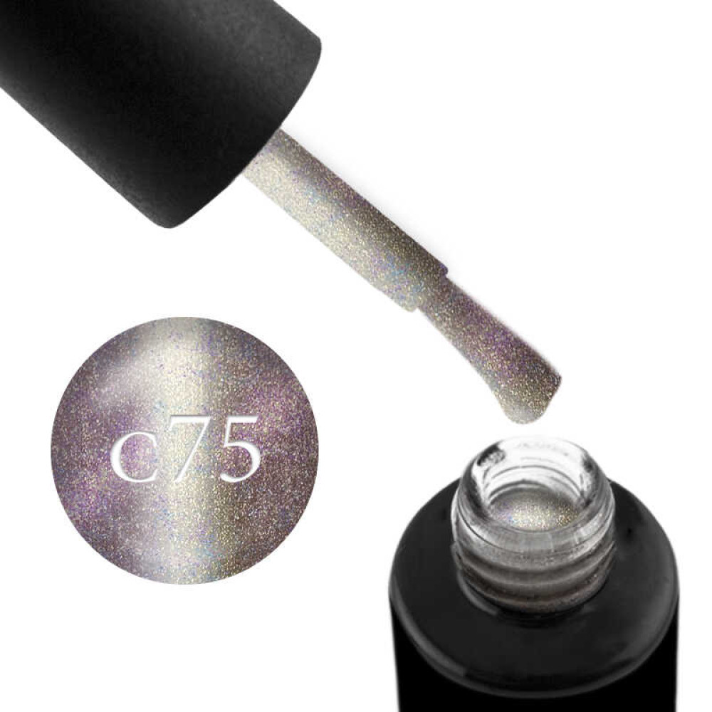 Гель-лак Naomi Cat Eyes С75 кавовий хакі з фіолетовими і блакитними шимерами, 6 мл