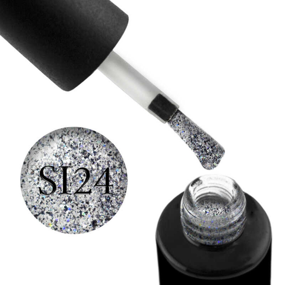 Гель-лак Naomi Self Illuminated SI 24 серебро. с блестками и слюдой. 6 мл