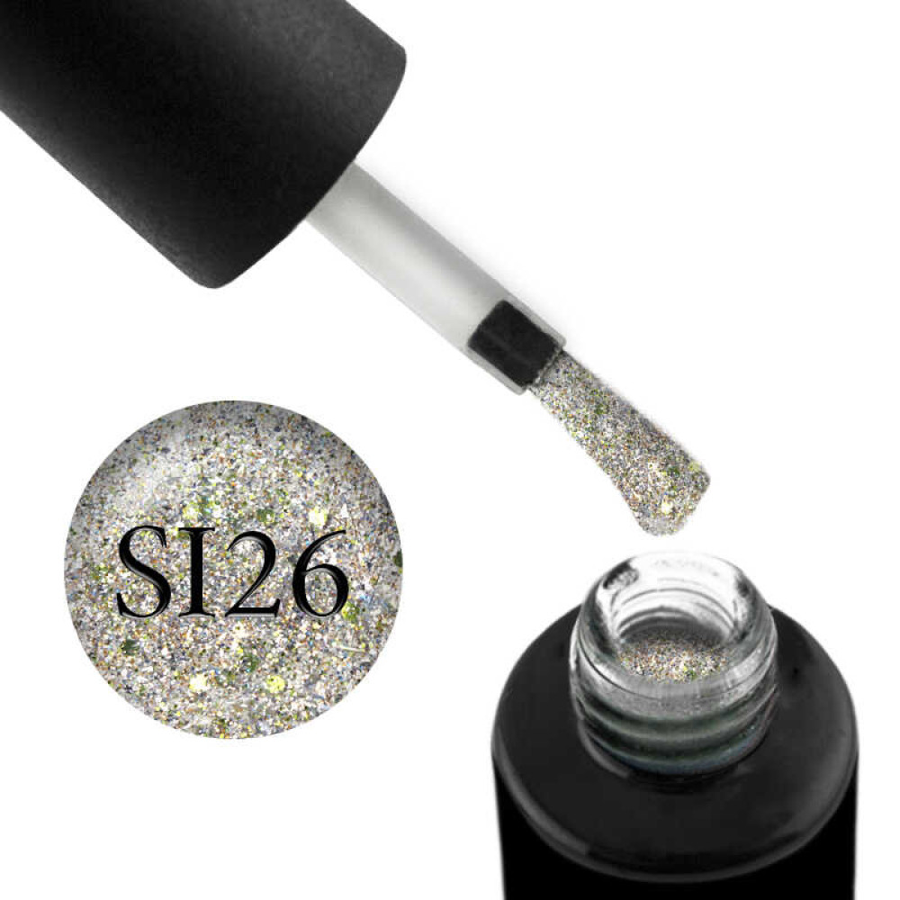 Гель-лак Naomi Self Illuminated SI 26. салатовое серебро с блестками и слюдой. 6 мл