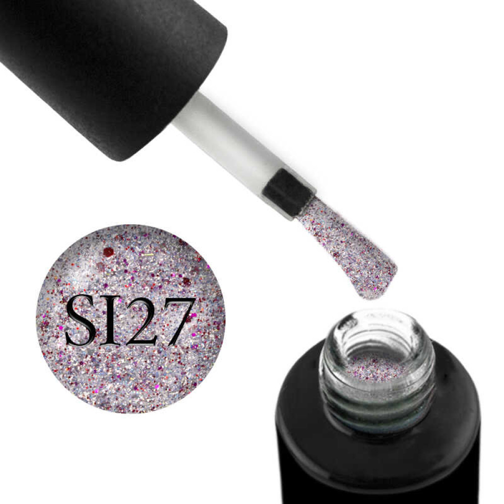 Гель-лак Naomi Self Illuminated SI 27. розовое серебро с блестками. слюдой и красными конфетти. 6 мл