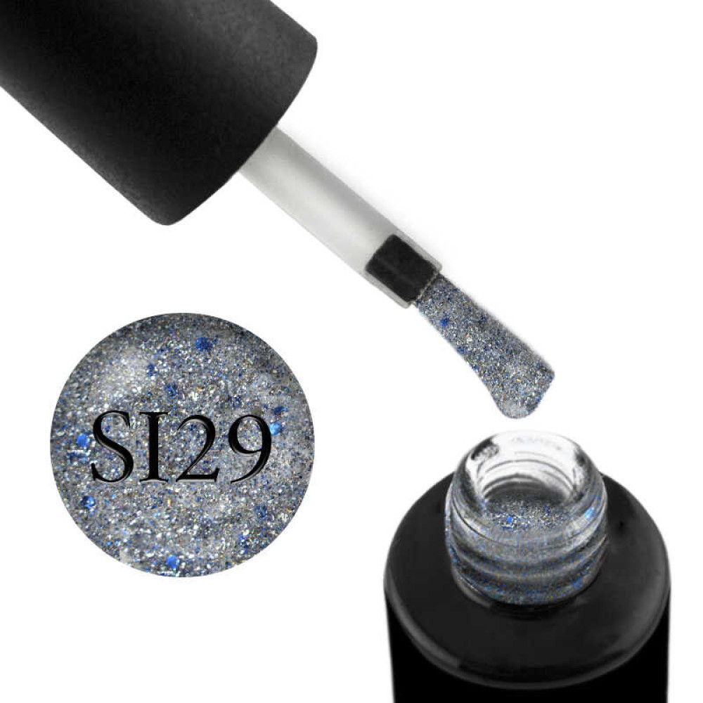 Гель-лак Naomi Self Illuminated SI 29. серебро с блестками. слюдой и синими конфетти. 6 мл