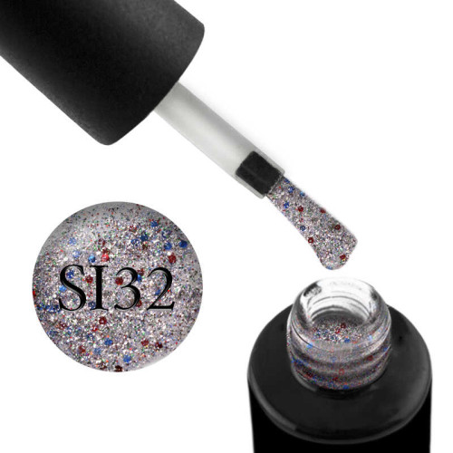 Гель-лак Naomi Self Illuminated SI 32, серебро с блестками, слюдой и красно-синими конфетти, 6 мл, фото 1, 105 грн.
