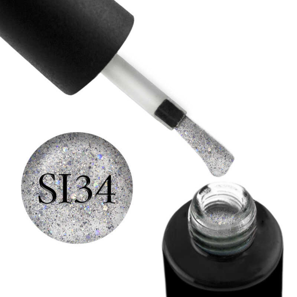 Гель-лак Naomi Self Illuminated SI 34 срібло з блискітками. фольгою-стружкою і конфетті. 6 мл
