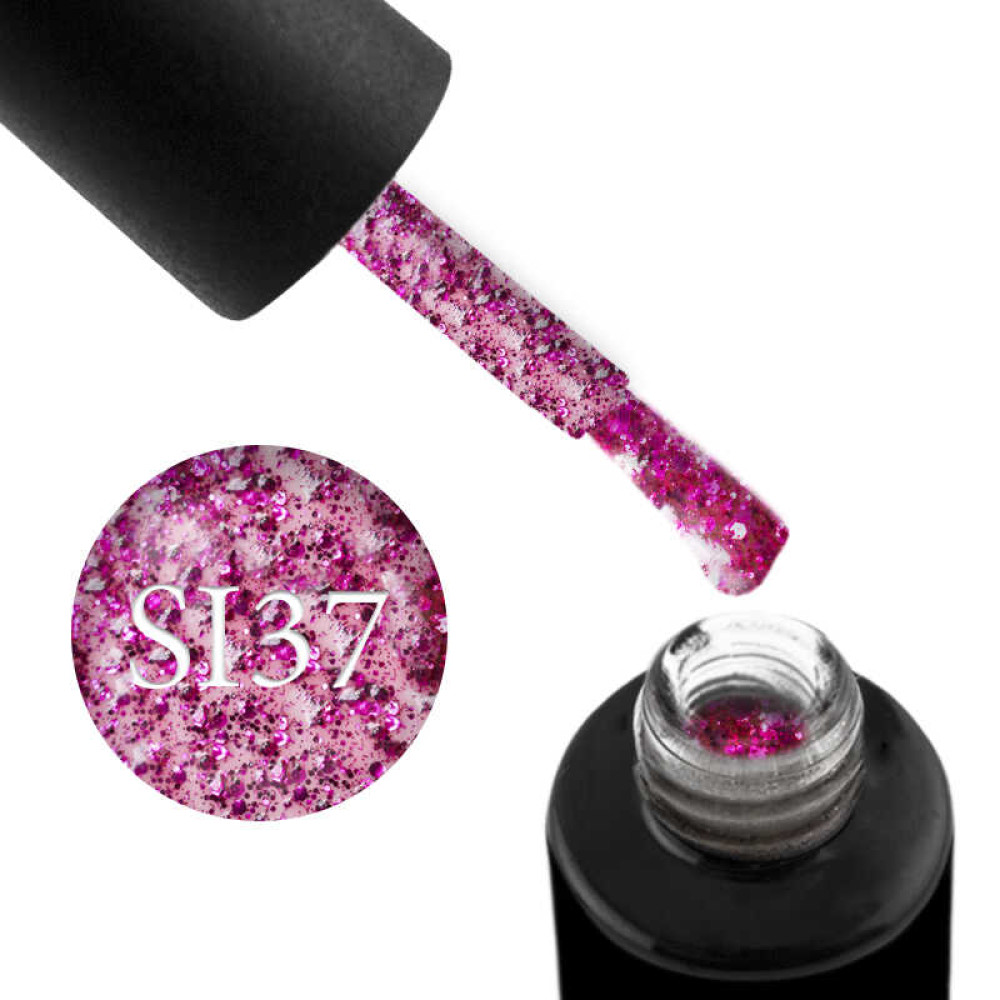 Гель-лак Naomi Self Illuminated SI 37 малиново-розовые блестки и конфетти на прозрачной основе. 6 мл