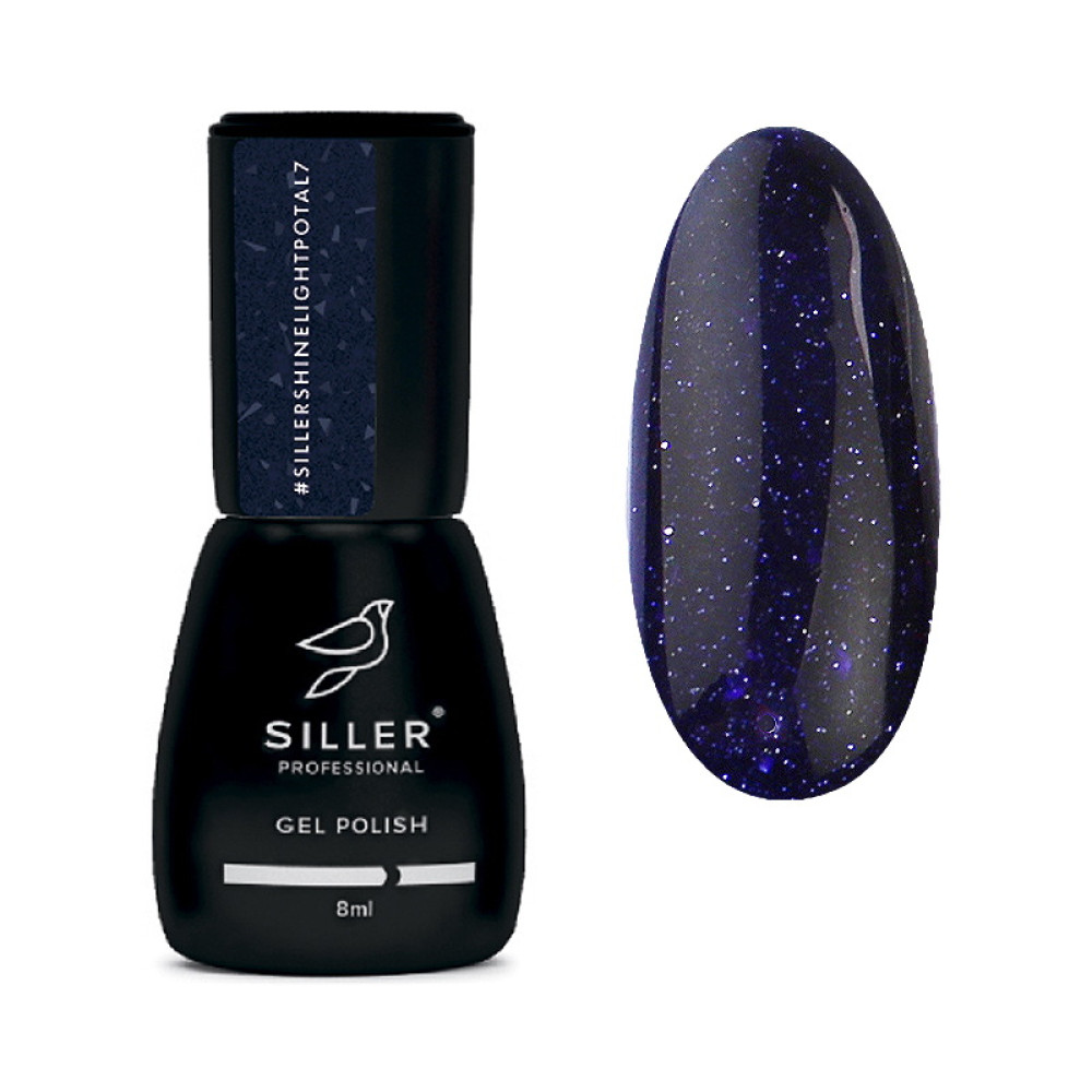 Гель-лак Siller Professional Shine Light Potal 007 синя ніч з пластівцями поталі. світловідбиваючий. 8 мл