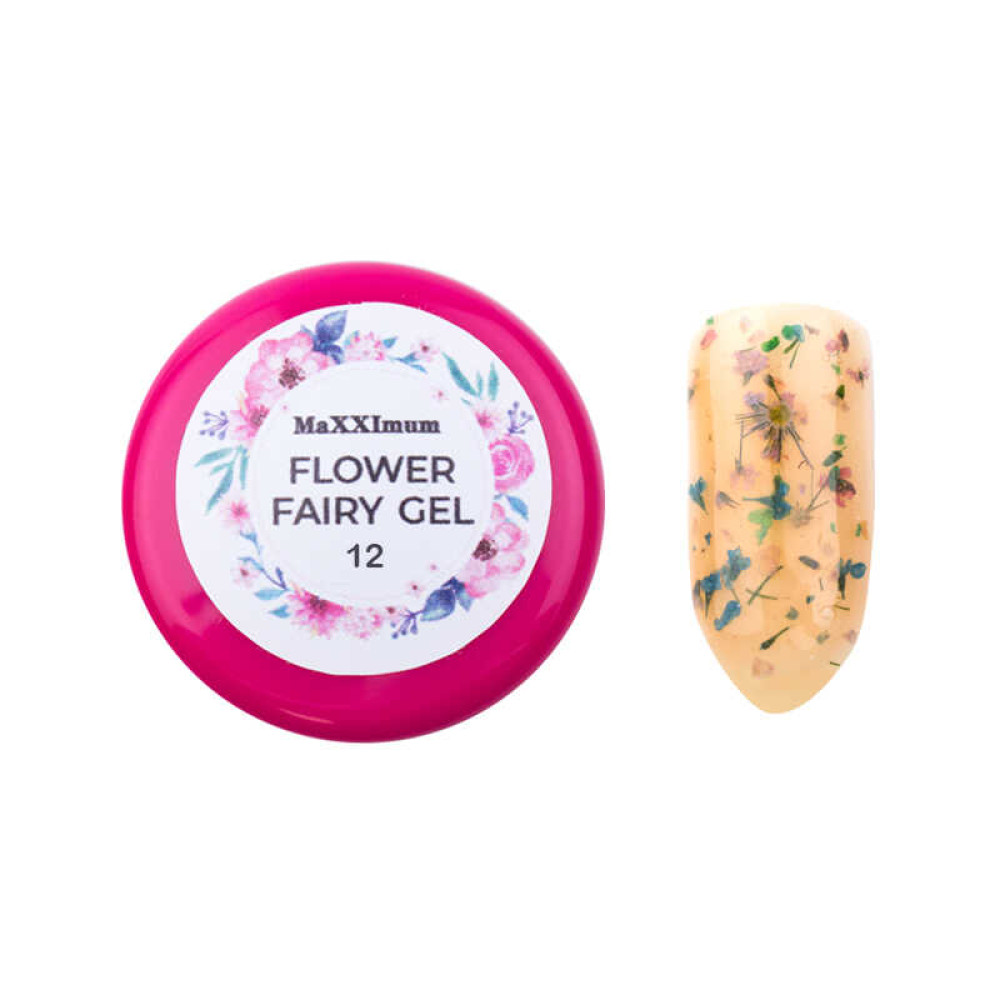 Гель Maxximum Flower Fairy Gel 12 з сухоцвітом, колір зелено-рожевий, 5 мл