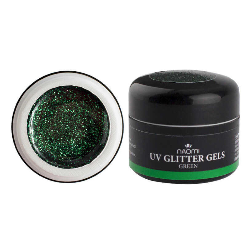 Гель Naomi камуфляжний UV Glitter Gel Green зелений з блискітками. 5 г