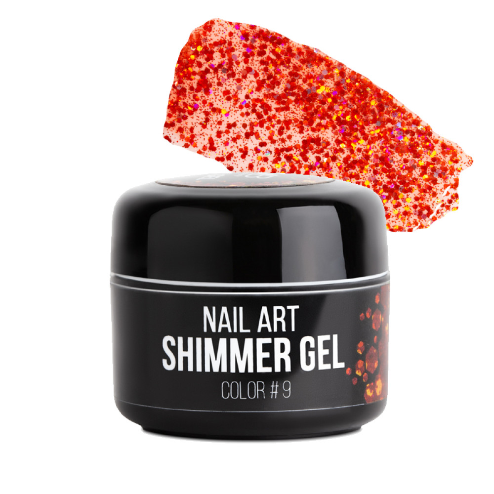 Гель NUB Shimmer Gel 09, красный голографический микс блесток и конфетти, 5 г