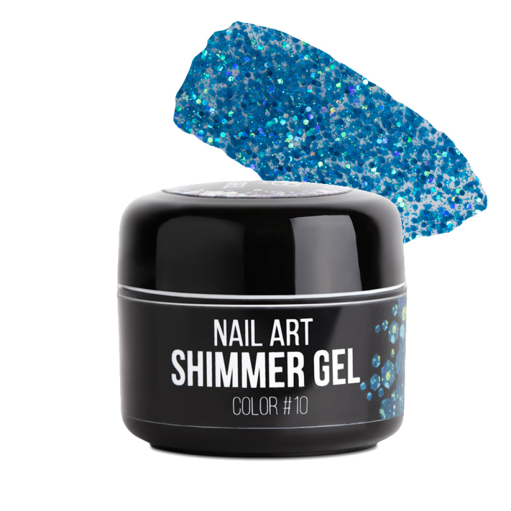 Гель NUB Shimmer Gel 10. синий голографический микс блесток и конфетти. 5 г