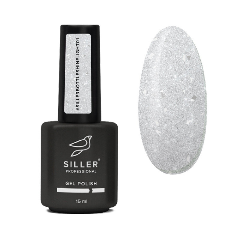 Гель Siller Professional Bottle Gel Shine Light 001 с кисточкой. молочный с поталью. 15 мл