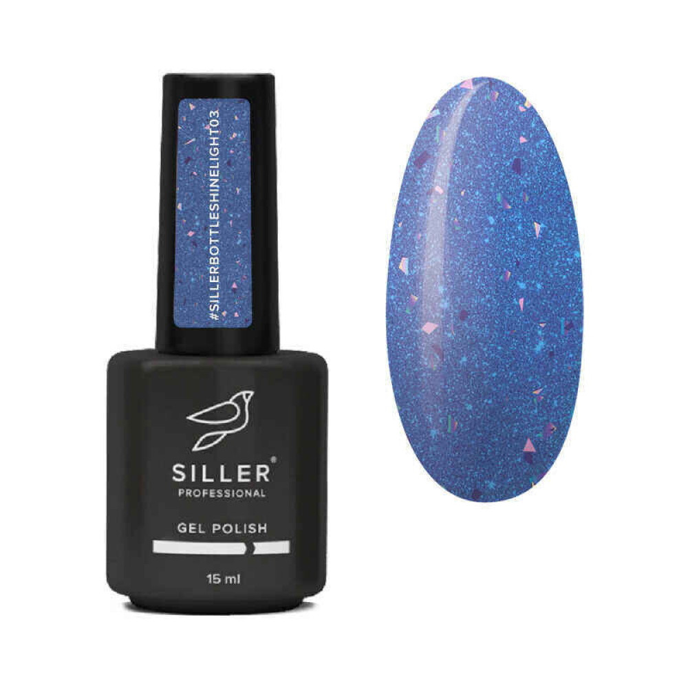 Гель Siller Professional Bottle Gel Shine Light 003 с кисточкой. голубой с поталью. 15 мл
