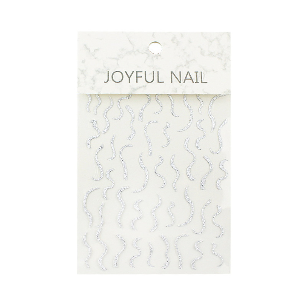 Гибкая лента для ногтей Joyful Nail светоотражающая. волна короткая. цвет серебро