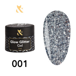 Глітерний гель F.O.X Glow Glitter Gel 001 чисте срібло без голографічного эфекту. 5 мл