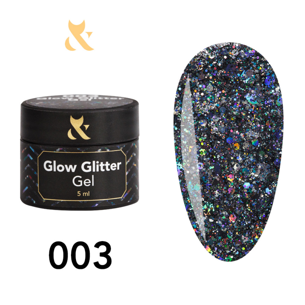 Глиттерный гель F.O.X Glow Glitter Gel 003 голографическое сияние с блестками бирюзового цвета. 5 мл