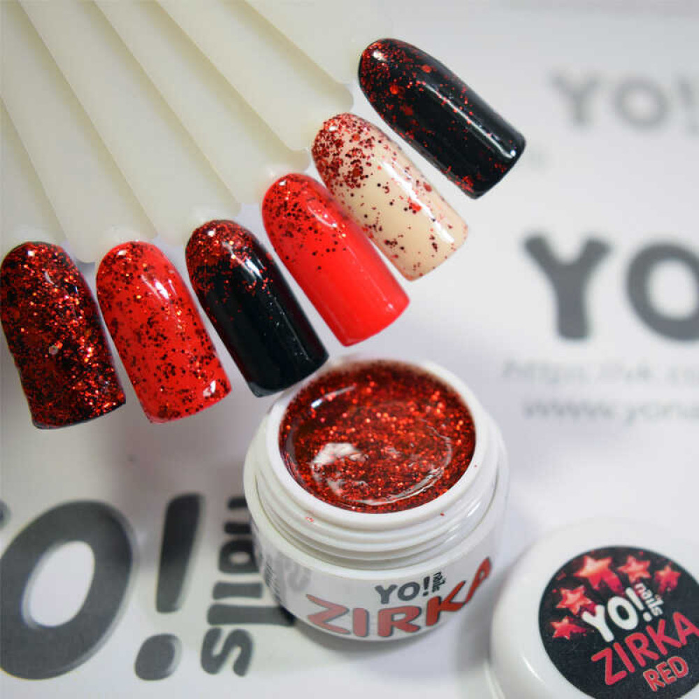Глітерний гель-лак Yo nails Zirka Red червоні блискітки і конфетті, 5 мл
