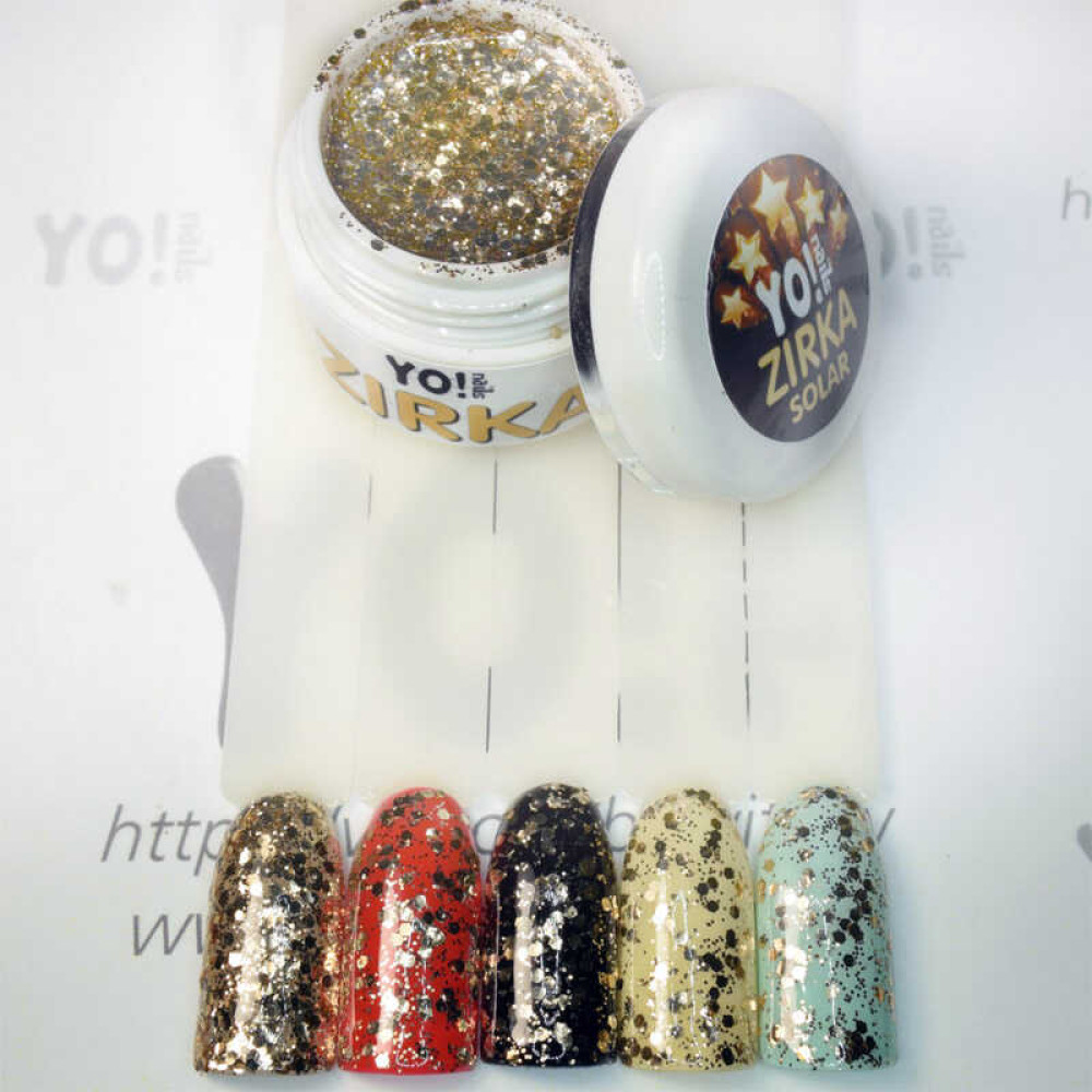 Глітерний гель-лак Yo nails Zirka Solar золотисто-сріблясті блискітки і конфетті, 5 мл