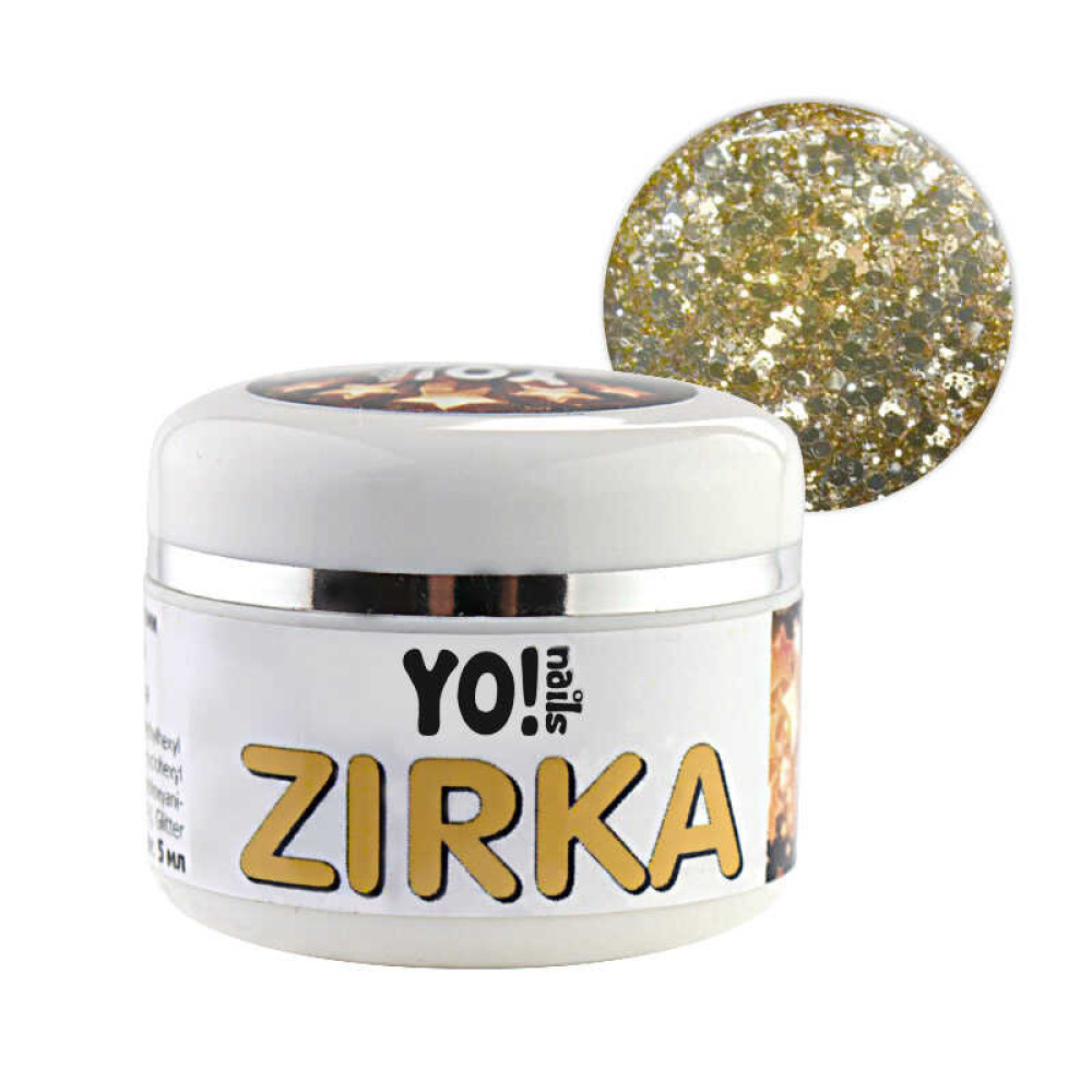 Глиттерный гель-лак Yo nails Zirka Solar, олотисто-серебристые блестки и конфетти, 5 мл