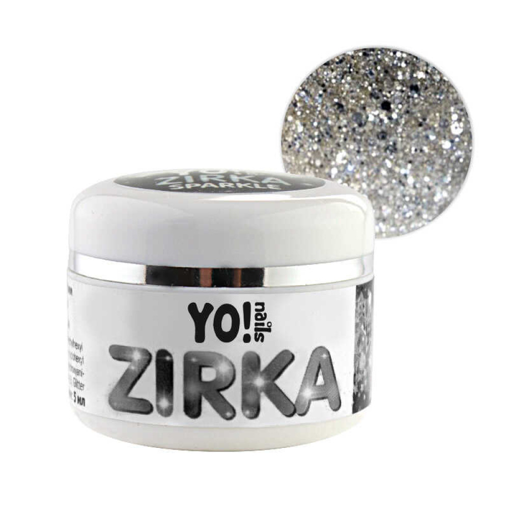 Глиттерный гель-лак Yo nails Zirka Sparkle, серебристые блестки и конфетти, 5 мл