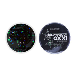 Глітерний гель в баночці OXXI Hollywood 01 чорний, синій, зелений, золотий голографічний мікс, 5 г