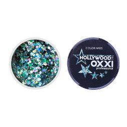 Глиттерный гель в баночке OXXI Hollywood 05 серебристый и светло-зеленый голографический микс, 5 г