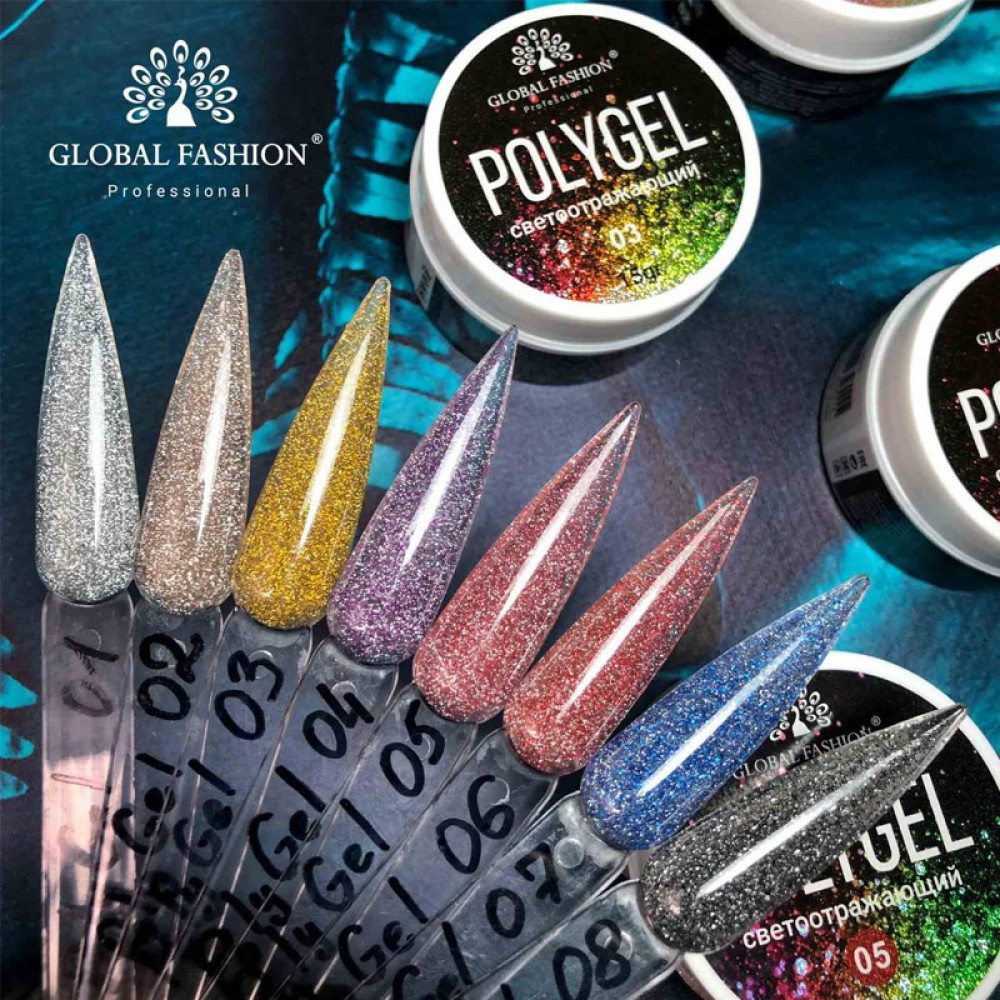 Полигель Global Fashion Poly Uv Gel 01 Silver серебро светоотражающий 15 г