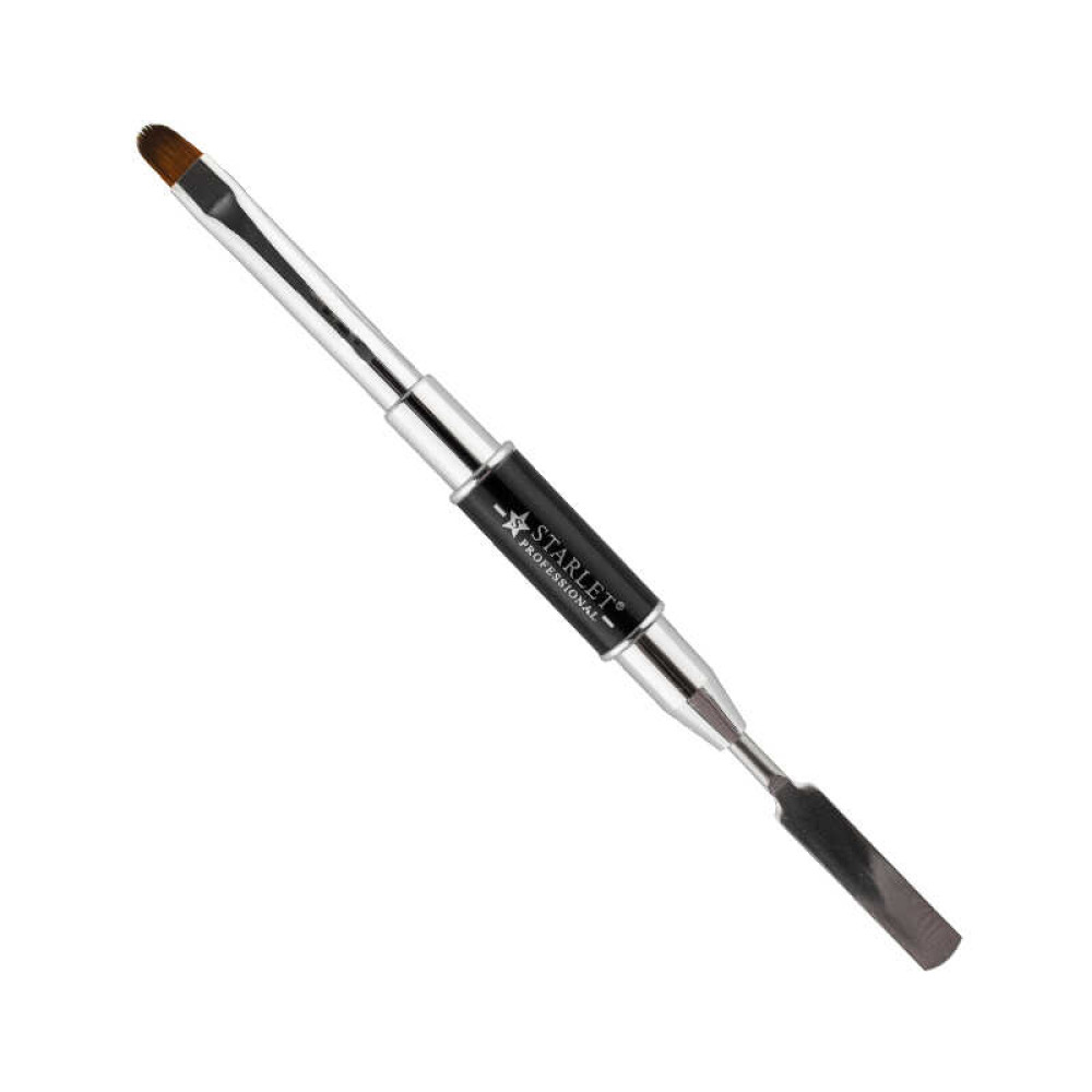 Пензлик для акрил-гелю Starlet Professional, двосторонній, з лопаткою, штучний ворс