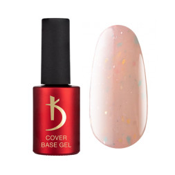 База камуфлююча для гель-лаку Kodi Professional Cover Base Gel Flake 12. бежево-молочний з блакитними та золотистими часточками. 7