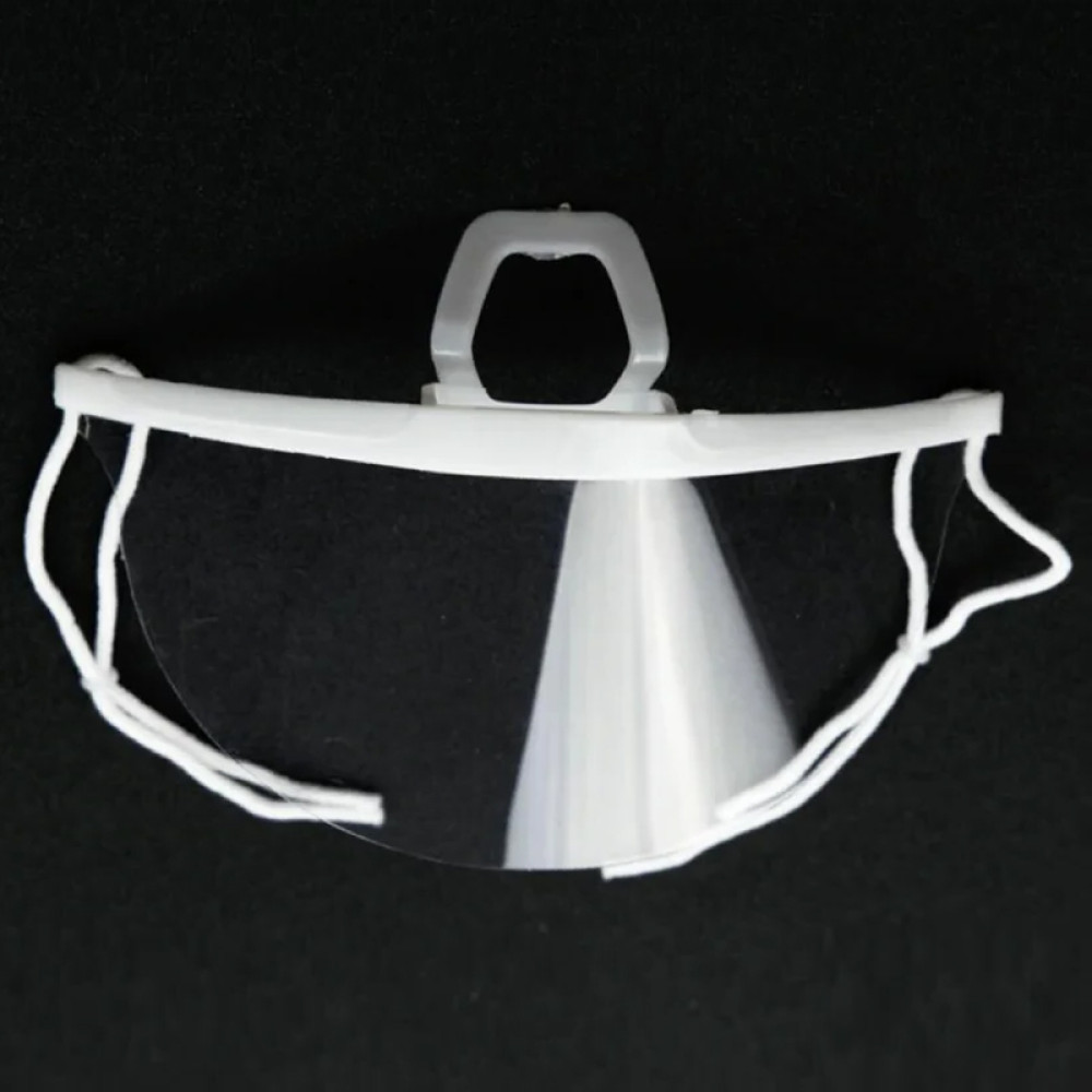 Защитная маска прозрачная косметологическая пластиковая для лица с белым фиксатором.14x6.5 см