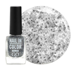 Лак для ногтей Go Active Nail in Color 024 серебристые крупные и мелкие блестки на прозрачной основе. 10 мл