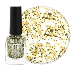Лак для ногтей Go Active Nail in Color 027 светло-золотистые блестки и конфетти на прозрачной основе. 10 мл