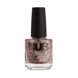 Лак NUB 102 прозрачный с голографическими и розовыми блестками разных размеров. 14 мл