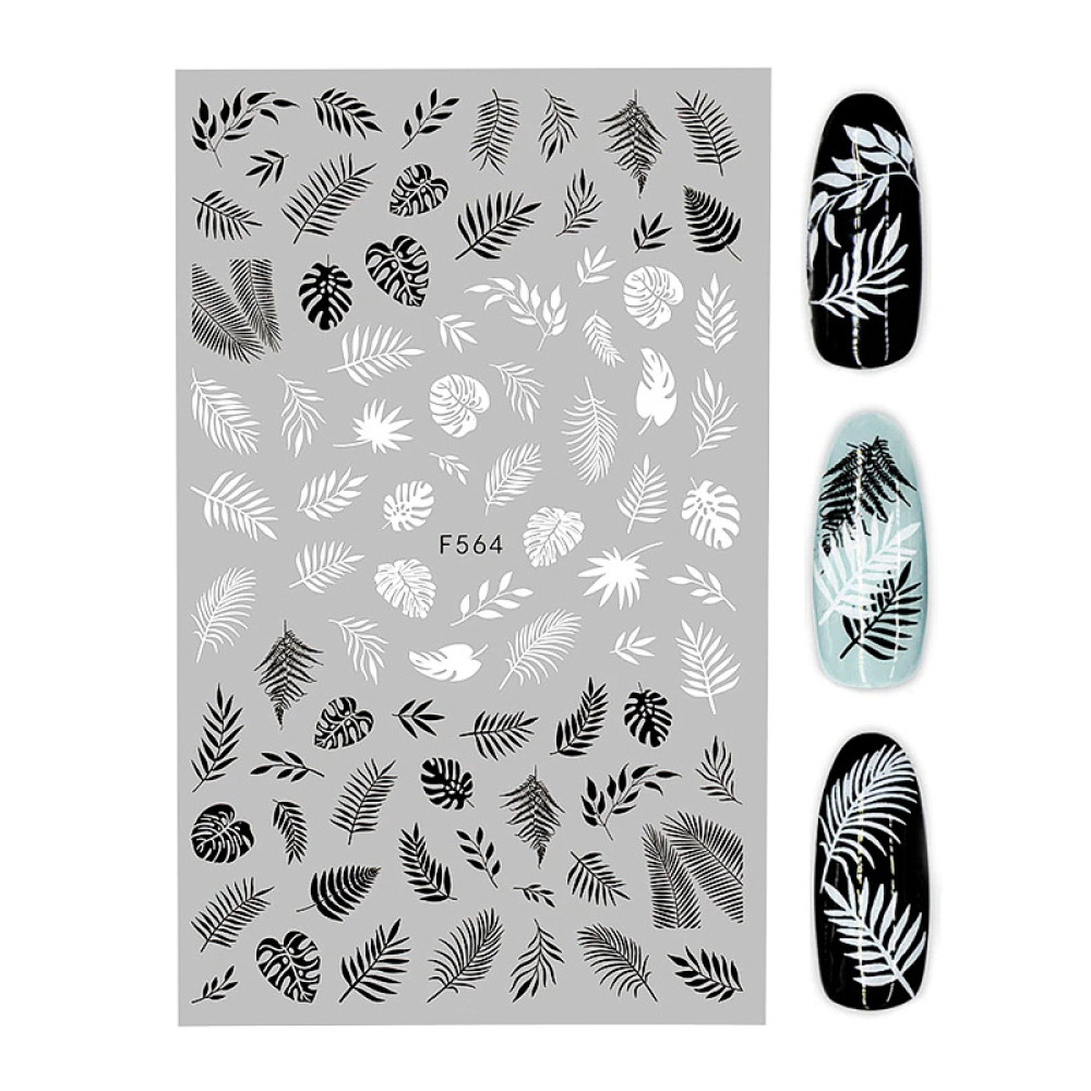 Наклейка для ногтей mART Nail Sticker F564 Пальмовые листья, цвет черный и белый