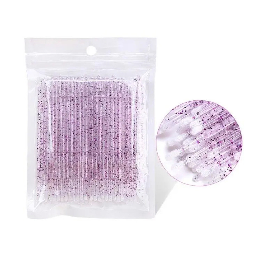 Микробраши размер S (1,5 мм) в пакете 100 шт., фиолетовые с блесками