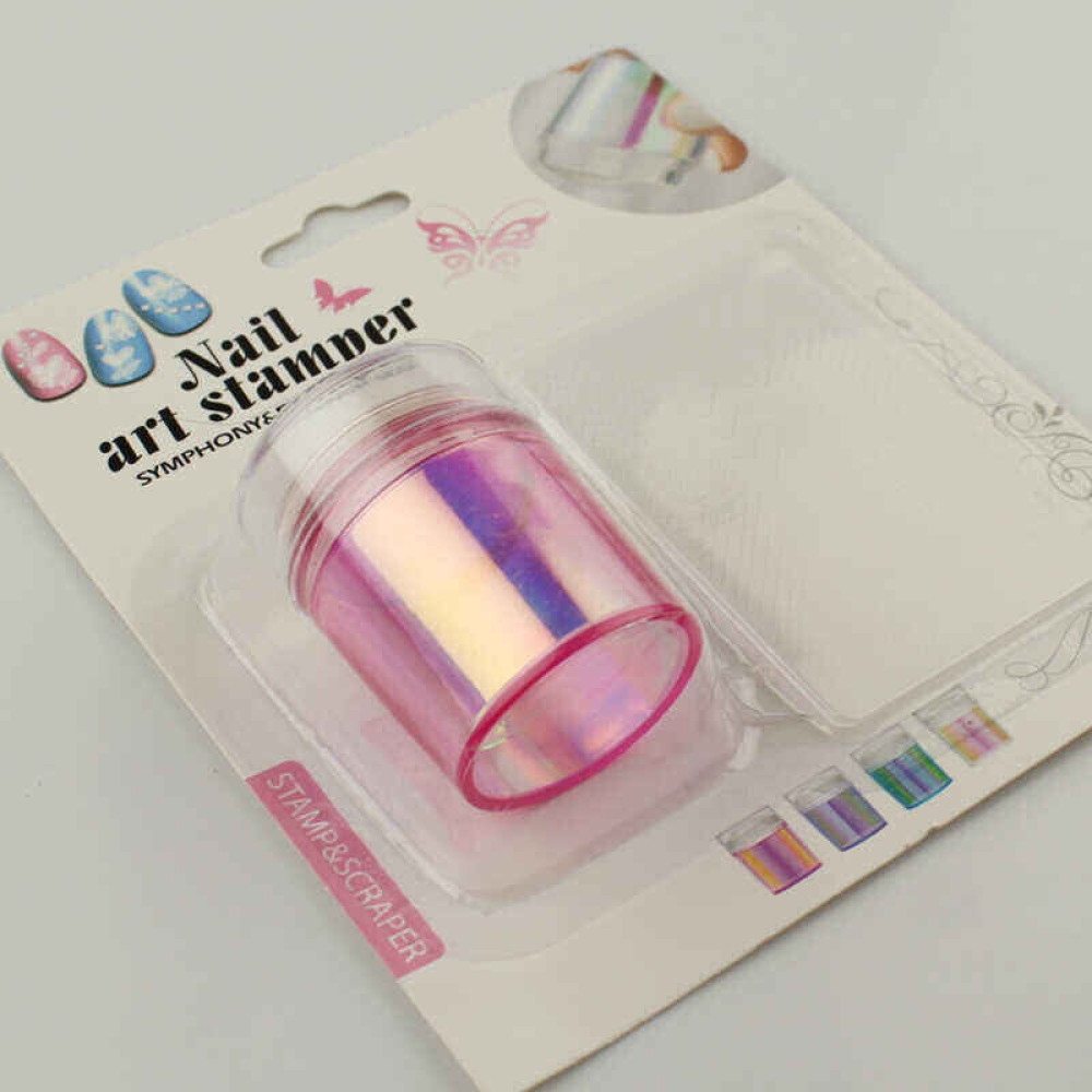 Набір для стемпінга Nail Art Stamper. штамп і пластина. колір рожевий голографік