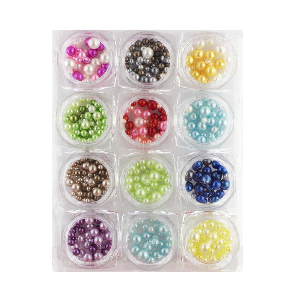 Набір декору для нігтів перлини різних розмірів. колір асорті. 12 шт.