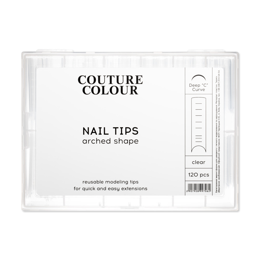 Верхні арочні форми для нарощування нігтів Couture Colour Nail Tips Arched Shape з розміткою. прозорі. 120 шт.