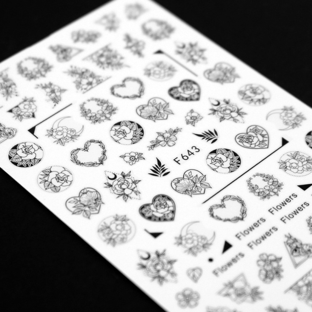Наклейка для нігтів mART Nail Sticker F643 Квіти. серця
