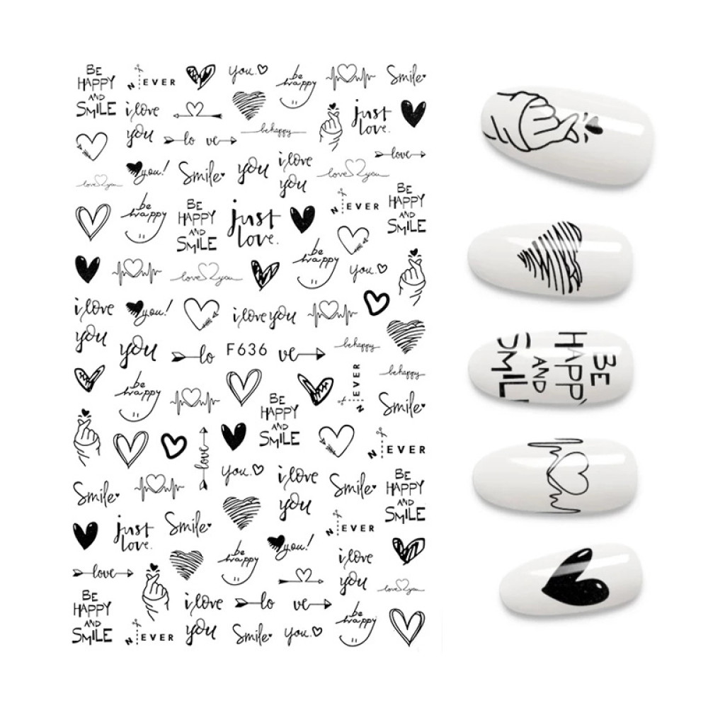 Наклейка для нігтів mART Nail Sticker F636 Написи. кохання